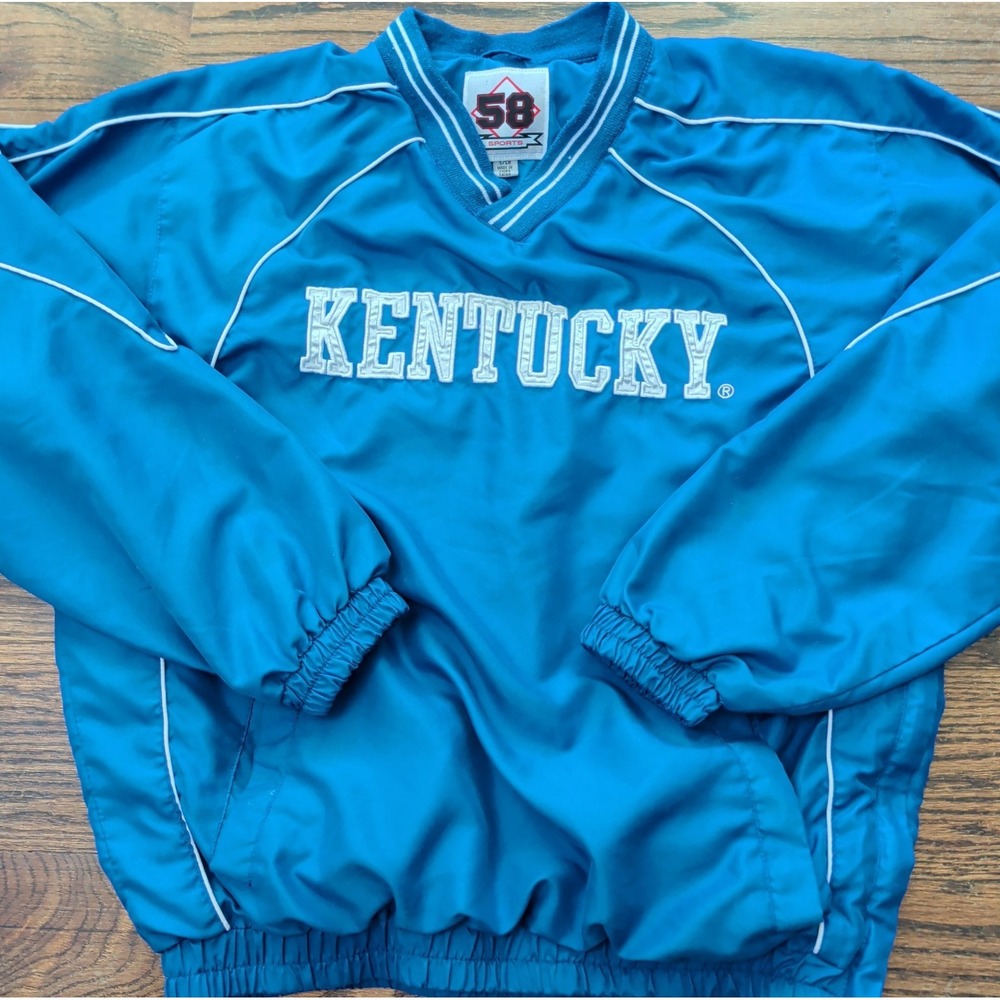 Vtg 58 Sport Kentucky Wildcats V-Neck Pullover Windbreaker Jacket Sz S Oversize